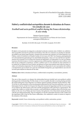 Fútbol Y Conflictividad Sociopolítica Durante La Dictadura De Franco. Un Estudio De Caso Football and Socio-Political Conflict During the Franco Dictatorship