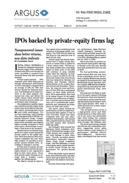 Ipos Backed by Private-Equity Firms Lag