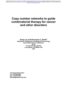 Copy Number Networks to Guide Combinatorial Therapy for Cancer and Other Disorders