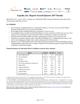 Expedia, Inc. Reports Second Quarter 2017 Results