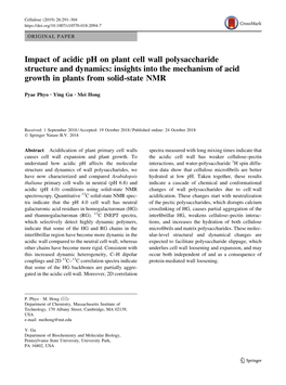 Impact of Acidic Ph on Plant Cell Wall Polysaccharide Structure and Dynamics: Insights Into the Mechanism of Acid Growth in Plants from Solid-State NMR