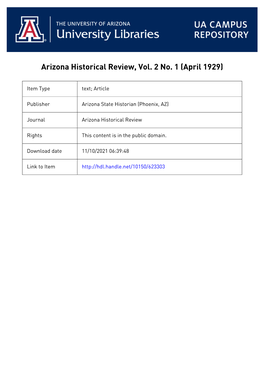 Arizona Historical Review, Vol