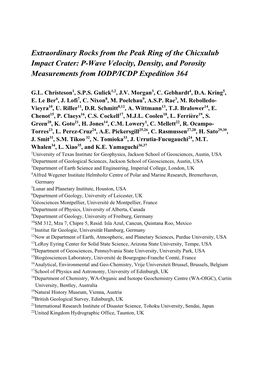 Extraordinary Rocks from the Peak Ring of the Chicxulub Impact Crater: P-Wave Velocity, Density, and Porosity Measurements from IODP/ICDP Expedition 364