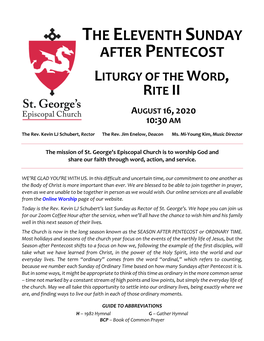 The Eleventh Sunday After Pentecost Liturgy of the Word, Rite Ii