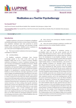Meditation As a Tool for Psychotherapy
