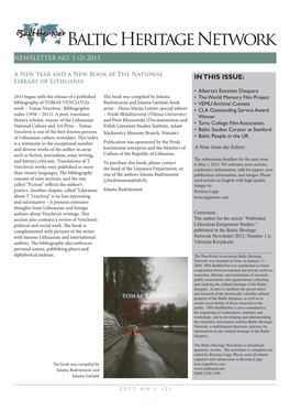 Baltic Heritage Network Newsletter 2013, No.1