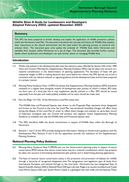 Wildlife Sites a Guide for Landowners and Developers Adopted February 2003, Updated November 2003