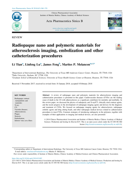 Radiopaque Nano and Polymeric Materials for Atherosclerosis Imaging, Embolization and Other Catheterization Procedures