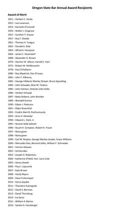 Oregon State Bar Annual Award Recipients