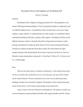Pyroclastic Flows with Emphasis on the Bishop Tuff