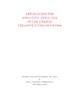Application for Iowa City, Iowa, Usa to the Unesco Creative Cities Network