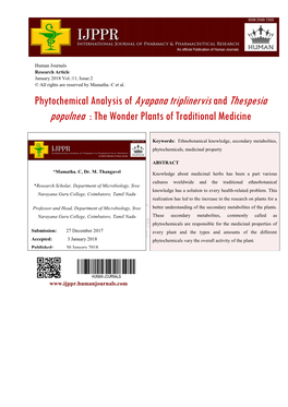 Phytochemical Analysis of Ayapana Triplinervisand Thespesia Populnea