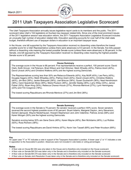 2011 Utah Taxpayers Association Legislative Scorecard