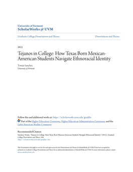 Tejanos in College: How Texas Born Mexican-American Students Navigate Ethnoracial Identity