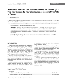 Additional Remarks on Ranunculaceae in Taiwan (7)－ Two New Taxa and a New Distributional Record of Clematis in Taiwan