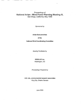 Proceedings of National Avian-Wind Power Planning Meeting II, Palm Springs, CA, Sept
