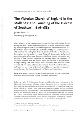 The Victorian Church of England in the Midlands: the Founding of the Diocese of Southwell, 1876–1884