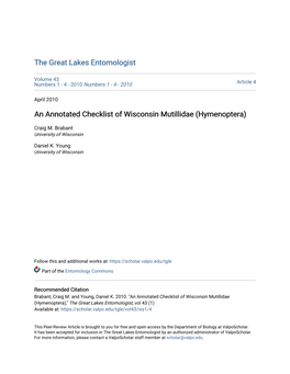 An Annotated Checklist of Wisconsin Mutillidae (Hymenoptera)