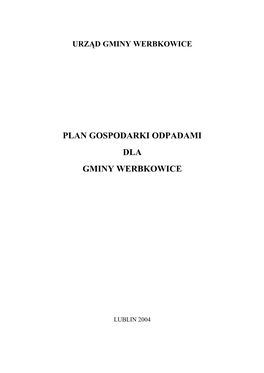 Plan Gospodarki Odpadami Dla Gminy Werbkowice