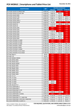 PCX MOBILE | Smartphone and Tablet Price List November 18, 2015