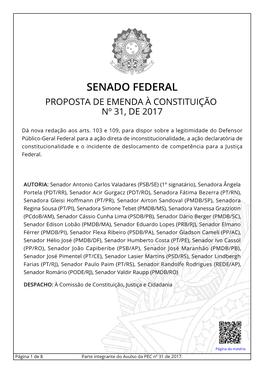 Senado Federal Proposta De Emenda À Constituição Nº 31, De 2017
