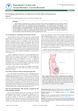 Emerging Questions in Materno-Fetal Microchimerism Naoki Irie RIKEN Center for Developmental Biology, Laboratory for Evolutionary Morphology, Japan