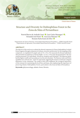 Structure and Diversity in Ombrophilous Forest in the Zona Da Mata of Pernambuco