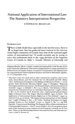 National Application of International Law: the Statutory Interprétation Perspective