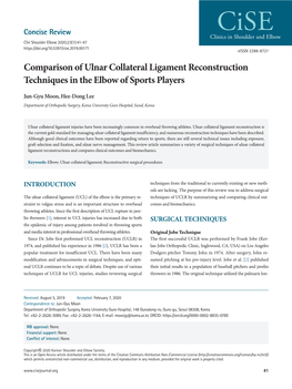 Comparison of Ulnar Collateral Ligament Reconstruction Techniques in the Elbow of Sports Players