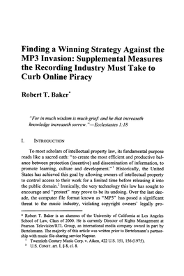 Finding a Winning Strategy Against the MP3 Invasion: Supplemental Measures the Recording Industry Must Take to Curb Online Piracy