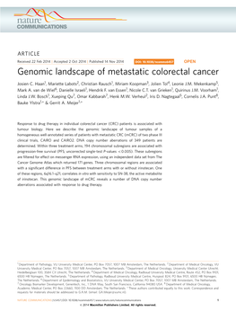 Genomic Landscape of Metastatic Colorectal Cancer