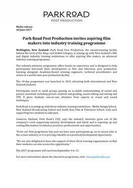 Park Road Post Production Invites Aspiring Film Makers Into Industry Training Programme