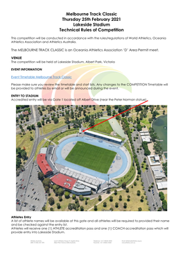 Melbourne Track Classic Thursday 25Th February 2021 Lakeside Stadium Technical Rules of Competition