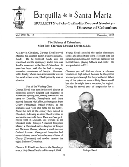 Barquilla De Ia Santa Maria BULLETIN of the Catholic Record Society­ Diocese of Columbus