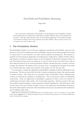 Paul Erd˝Os and Probabilistic Reasoning