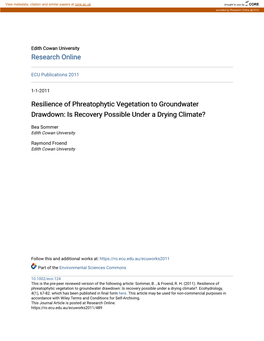 Resilience of Phreatophytic Vegetation to Groundwater Drawdown: Is Recovery Possible Under a Drying Climate?