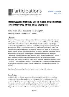 Balding Goes Trolling? Cross-Media Amplification of Controversy at the 2012 Olympics