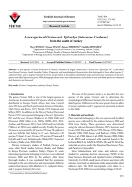 A New Species of Cirsium Sect. Epitrachys (Asteraceae: Cardueae) from the South of Turkey