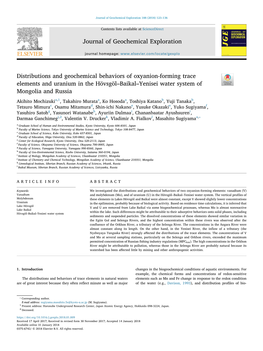Distributions and Geochemical Behaviors of Oxyanion-Forming Trace Elements and Uranium in the Hￃﾶvsgￃﾶl-Baikal-Yenisei W
