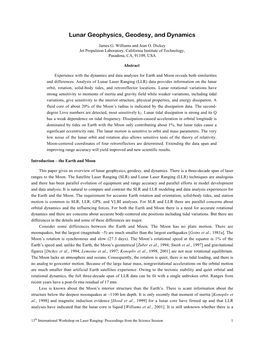 Lunar Geophysics, Geodesy, and Dynamics