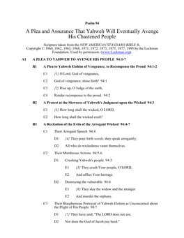 Psalm 94 a Plea and Assurance That Yahweh Will Eventually Avenge His Chastened People