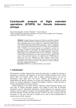 Cost-Benefit Analysis of Flight Extended Operations (ETOPS) for Garuda Indonesia Airways