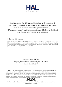 Additions to the Cuban Oribatid Mite Fauna (Acari