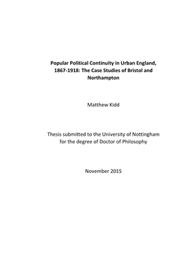 The Case Studies of Bristol and Northampton Matthew Kidd Thesis