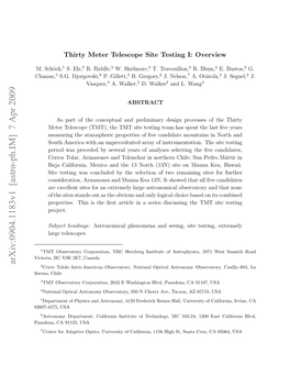 Thirty Meter Telescope Site Testing I: Overview