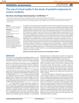 The Use of Virtual Reality in the Study of People's Responses to Violent Incidents