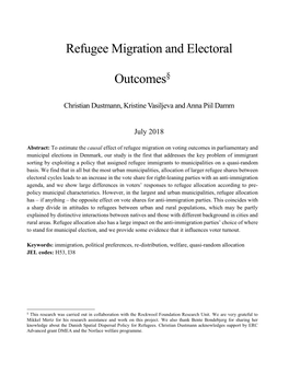 Refugee Migration and Electoral Outcomes§