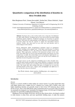 Quantitative Comparison of the Distribution of Densities in Three Swedish Cities