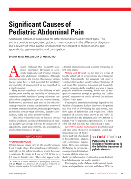 Significant Causes of Pediatric Abdominal Pain Abdominal Distress Is Suspicious for Different Conditions at Different Ages