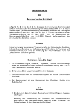 Verbandssatzung Des Zweckverbandes Schlüttsiel Erlassen